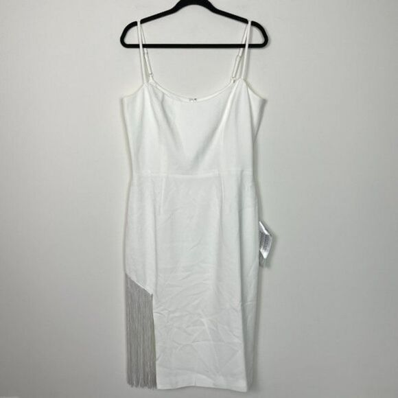 Dress the Population Rory Party Ready Bodycon Fringe Midi Dress Off White XL - Picture 3 of 14